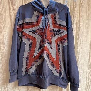 Oli & Hali Slate Blue Hoodie with Red and Gray Star Patch